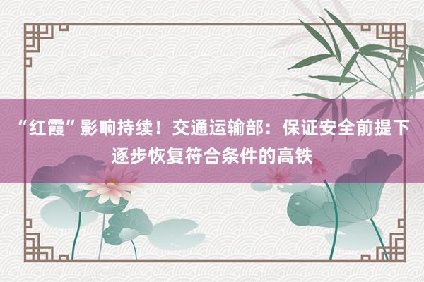 “红霞”影响持续！交通运输部：保证安全前提下逐步恢复符合条件的高铁