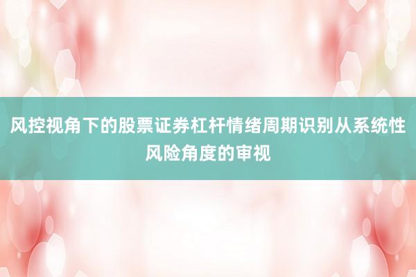 风控视角下的股票证券杠杆情绪周期识别从系统性风险角度的审视