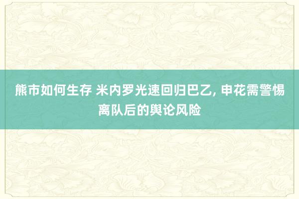 熊市如何生存 米内罗光速回归巴乙, 申花需警惕离队后的舆论风险
