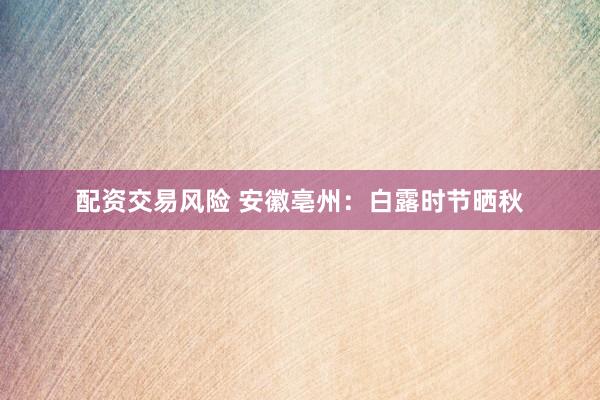 配资交易风险 安徽亳州：白露时节晒秋