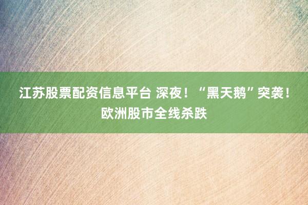 江苏股票配资信息平台 深夜！“黑天鹅”突袭！欧洲股市全线杀跌