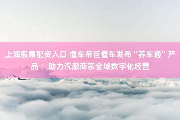 上海股票配资入口 懂车帝巨懂车发布“养车通”产品 ：助力汽服商家全域数字化经营