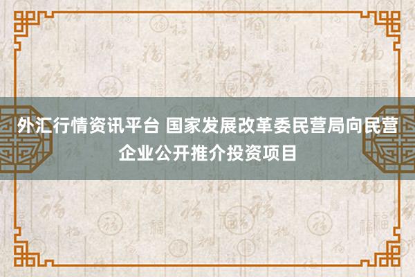 外汇行情资讯平台 国家发展改革委民营局向民营企业公开推介投资项目